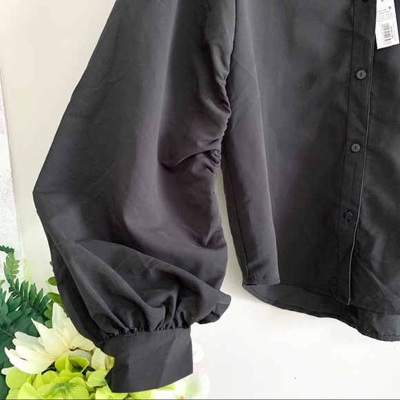 Prologue Women's Black Button Down Long Blouson Sleeve Top - Picture 6 of 8